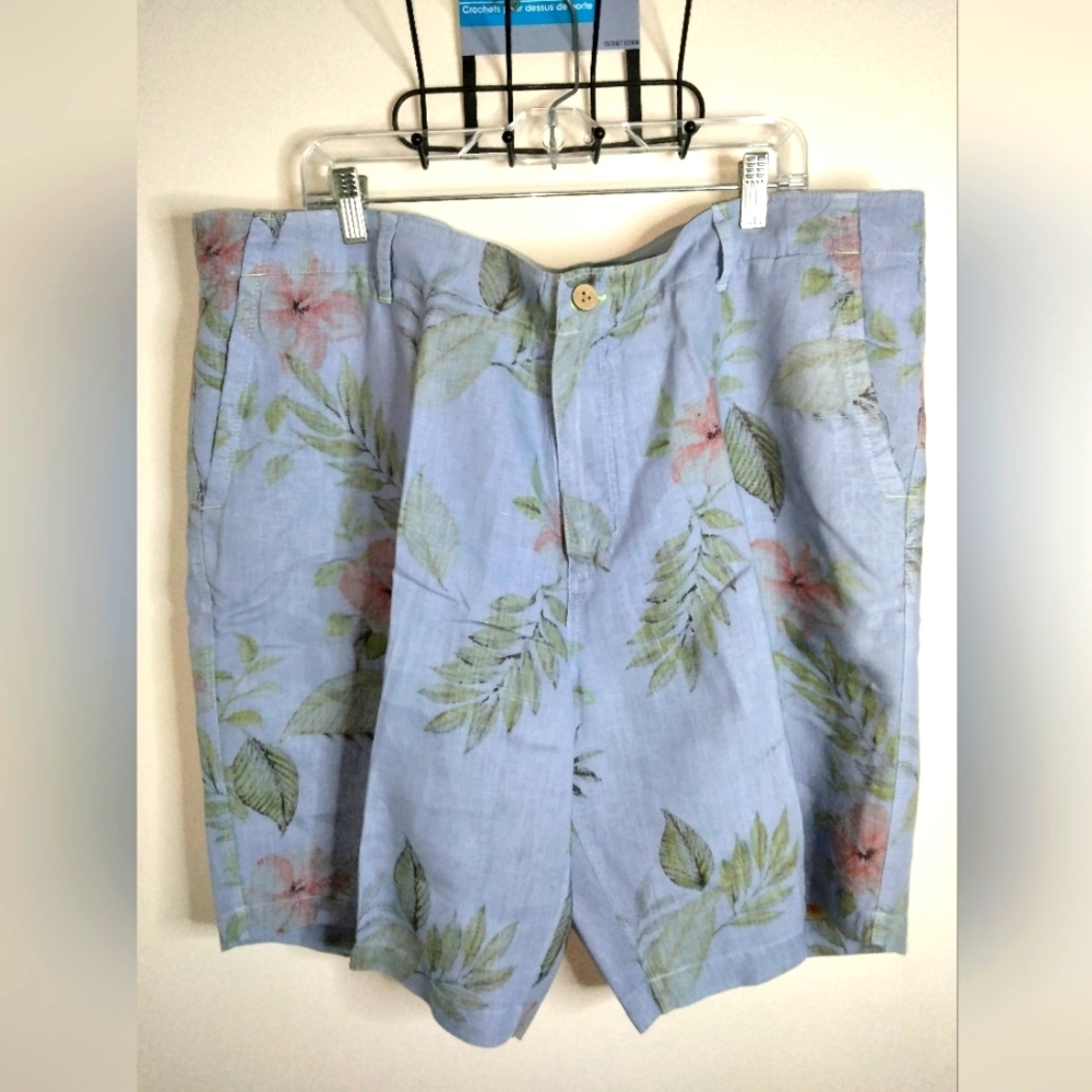 Tommy Bahama (Size 42) Men's Floral Print 100% Linen Relaxed Blue Shorts